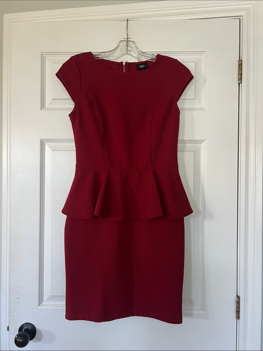 Mossimo Supply Co. Burgundy Cap-Sleeve Peplum Midi Dress